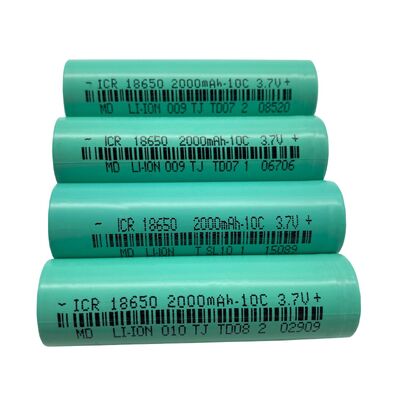 ICR18650 3.7V 2000mAh 10C High Discharge Rechargeable Lithium Ion Battery Cell, Flat Top Unprotected 18650 Battery for Electric Toys，RoHS Compliant Made in China