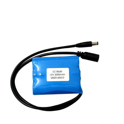 33.3Wh 12V 3Ah 18650 Lithium Ion Battery Pack with Separate DC Male Female Charge Discharge Cable for LED Light Strip,  MSDS China Manufacturing Factory