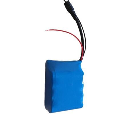 12V 6Ah 18650 Rechargeable Lithium Battery Pack, Blue PVC Heat Shrink Insulation with DC Female Charging Jack & Extra Stripped Red Black Lead Wires, CB China Manufacturer