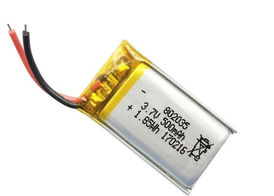 802035 3.7 V Rechargeable Lithium Polymer Battery 500mAh