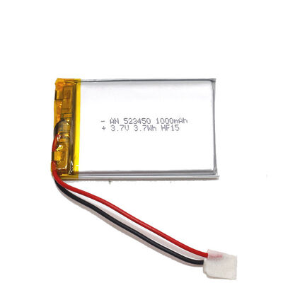 3.7V 1000mAh Lithium Polymer Battery, 3.7Wh Rechargeable Battery Cell with White 2‑Pin Connector for Portable Handheld Devices, CE China Manufacturer
