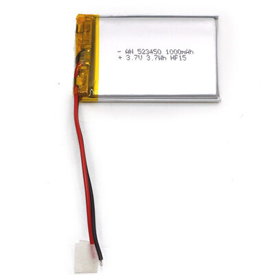 3.7V 1000mAh Lithium Polymer Battery, 3.7Wh Rechargeable Battery Cell with White 2‑Pin Connector for Portable Handheld Devices, CE China Manufacturer