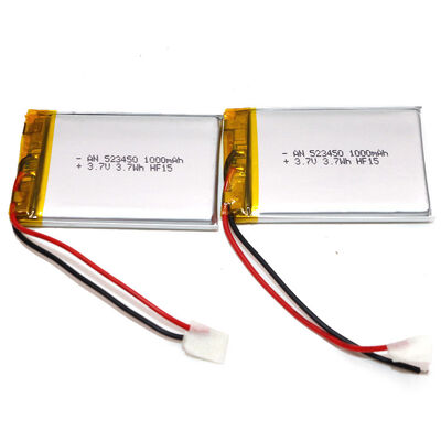 3.7V 1000mAh Lithium Polymer Battery, 3.7Wh Rechargeable Battery Cell with White 2‑Pin Connector for Portable Handheld Devices, CE China Manufacturer
