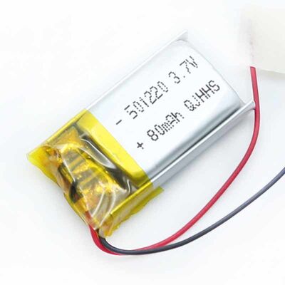 PL501220 3.7V 80mAh Rechargeable Lithium Polymer Li-Po Battery with Lead Wires for Ultra Small Wearable Electronics, RoHS Compliant Made in China