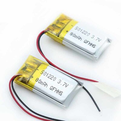 PL501220 3.7V 80mAh Rechargeable Lithium Polymer Li-Po Battery with Lead Wires for Ultra Small Wearable Electronics, RoHS Compliant Made in China