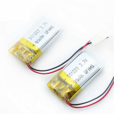 PL501220 3.7V 80mAh Rechargeable Lithium Polymer Li-Po Battery with Lead Wires for Ultra Small Wearable Electronics, RoHS Compliant Made in China