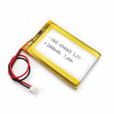 PL654065 3.7V 2000mAh Rechargeable Lithium Polymer Li-Po Battery with JST Terminal Plug for Medium-Capacity Portable Smart Electronics, UN38.3 China Manufacturer