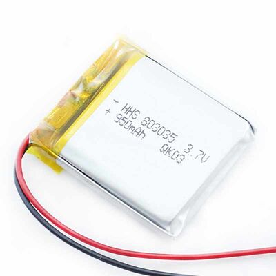 PL803035 3.7V 950mAh Rechargeable Lithium Polymer Li-Po Battery with Positive Negative Wires for Portable Mini Smart Electronics, MSDS Compliant Made in China