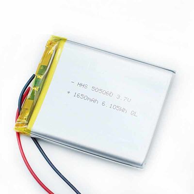 PL505060 3.7V 1650mAh Rechargeable Lithium Polymer Li-Po Battery with Red Black Wires & Connector Plug for Portable Smart Electronics, MSDS China Manufacturing Factory