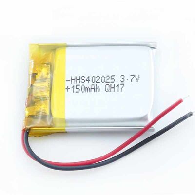 PL402025 3.7V 150mAh Rechargeable Lithium Polymer Li-Po Battery with Positive Negative Silicone Wires for Compact Mini Smart Devices, CE Compliant Made in China