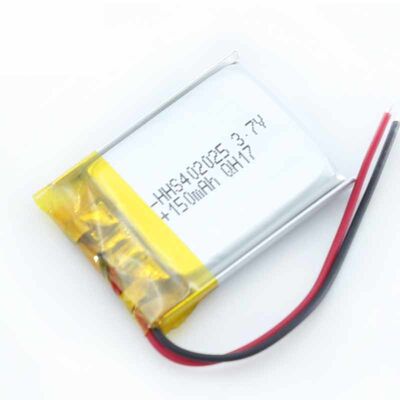 PL402025 3.7V 150mAh Rechargeable Lithium Polymer Li-Po Battery with Positive Negative Silicone Wires for Compact Mini Smart Devices, CE Compliant Made in China