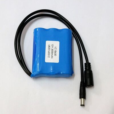 33.3Wh 12V 3Ah 18650 Lithium Ion Battery Pack with Separate DC Male Female Charge Discharge Cable for LED Light Strip,  MSDS China Manufacturing Factory