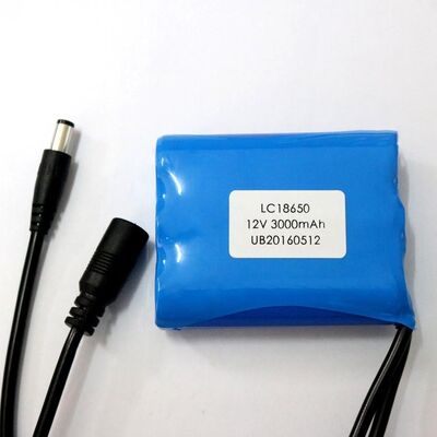 33.3Wh 12V 3Ah 18650 Lithium Ion Battery Pack with Separate DC Male Female Charge Discharge Cable for LED Light Strip,  MSDS China Manufacturing Factory