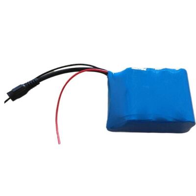 12V 6Ah 18650 Rechargeable Lithium Battery Pack, Blue PVC Heat Shrink Insulation with DC Female Charging Jack & Extra Stripped Red Black Lead Wires, CB China Manufacturer