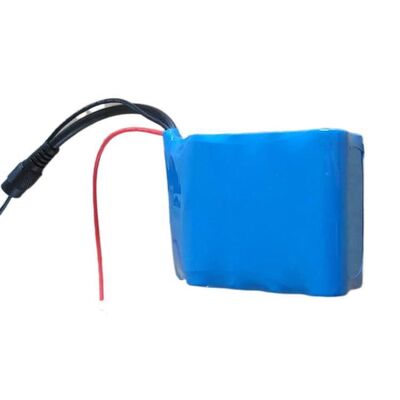 12V 6Ah 18650 Rechargeable Lithium Battery Pack, Blue PVC Heat Shrink Insulation with DC Female Charging Jack & Extra Stripped Red Black Lead Wires, CB China Manufacturer