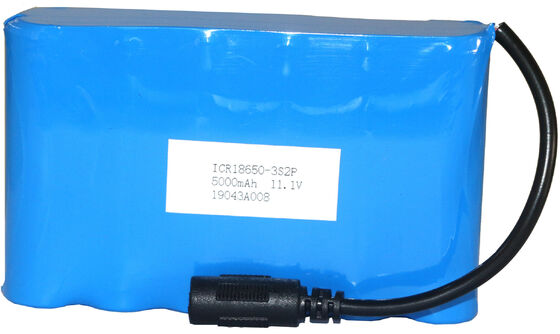 12V 5000mAh 18650 Rechargeable Lithium Battery Pack，Blue PVC Insulated Li-ion Cell with Pre-Wired DC Female Connector for Portable Lighting，MSDS China Manufacturer