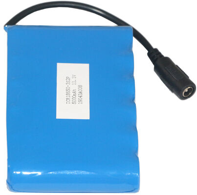 12V 5000mAh 18650 Rechargeable Lithium Battery Pack，Blue PVC Insulated Li-ion Cell with Pre-Wired DC Female Connector for Portable Lighting，MSDS China Manufacturer