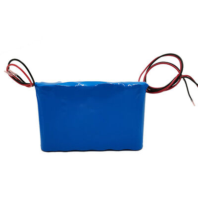 12V 4000mAh 18650 Lithium Battery ，Blue PVC Insulated Rechargeable Li-ion Cell  with Two Sets of Red Black Bare Lead Wires for Dual-Power Monitoring Gadgets，RoHS Compliant Made in China