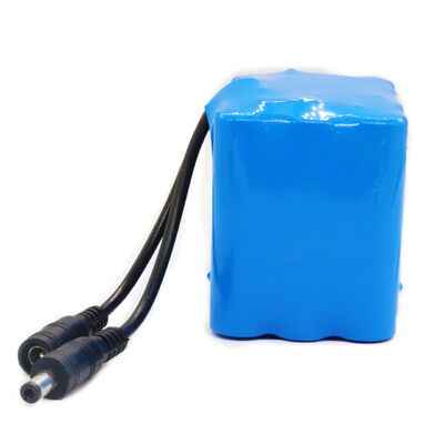 Custom 11.1V 9000mAh Lithium Battery Pack, Blue PVC Insulated Rechargeable Li-ion Cell with Pre-Wired DC Male & Female Connectors for Smart Sensor, Made in China