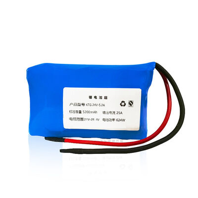 5200mAh 24V High Discharge Lithium Ion Battery Pack Bare Red Black Silicone Wires，Rechargeable Li-ion Storage Battery for Portable Power Equipment，CE China Manufacturer