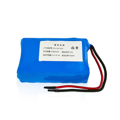 5200mAh 24V High Discharge Lithium Ion Battery Pack Bare Red Black Silicone Wires，Rechargeable Li-ion Storage Battery for Portable Power Equipment，CE China Manufacturer