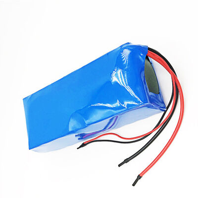 12.8Ah 24V 18650 Lithium Ion Battery Pack Blue PVC Heat Shrink Wrapped with Bare Red Black Silicone Wires, Li-ion Storage Battery for E-Scooter, CB China Manufacturer