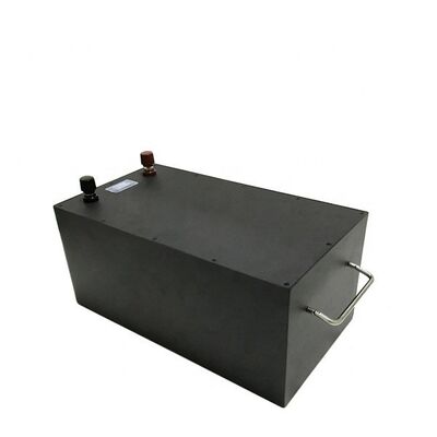 48V 100Ah Black Metal Enclosure LiFePO4 Lithium Iron Phosphate Battery Pack, Dual Copper Terminal Studs LCD Voltage Capacity Display, Side Foldable Handle Built-in BMS Deep Cycle Battery