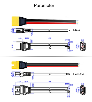 Custom Wire Harnesses | Amass AS150U Male Female Connector For Drone, with Signal Pin, 8AWG Silicone Wire | With Flexible MOQ
