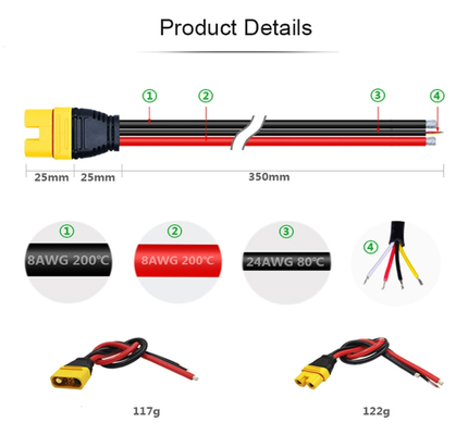 Custom Wire Harnesses | Amass AS150U Male Female Connector For Drone, with Signal Pin, 8AWG Silicone Wire | With Flexible MOQ