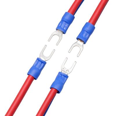 Custom Double End Spade Fork Terminal with Red Blue Insulated Jumper Wire Harness for Battery